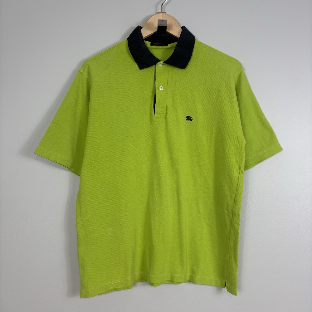 Vtg Burberry London Polo Shirt Men's Size M Medium Lime Green Cotton Pique